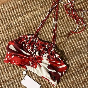 MIKOH Waimea High Neck Halter Top in Vintage Tahiti Lehua NWT
